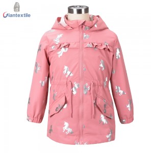 Modern Design Baby Girl Padding Jacket 100% Polyester Cute Pink Unicorn Print Jacket For Kid