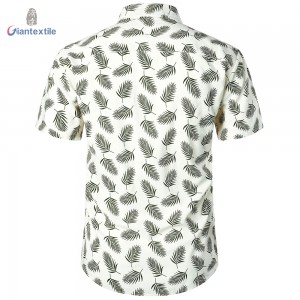 Best Quality Men’s Shirt 100% Cotton White Leaf  Print Casual Fashion Short Sleeve Shirt For Men GT20220426-4