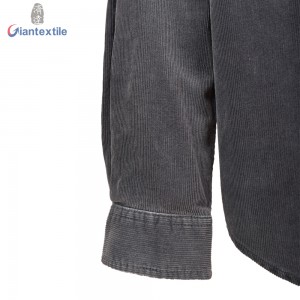 Hot Sale Men’s Shirt 100% Cotton Long Sleeve Solid Garment Dyed 16W Gray Corduroy Casual Shirt For Men GTCW107254G2