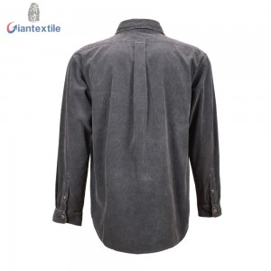 Hot Sale Men’s Shirt 100% Cotton Long Sleeve Solid Garment Dyed 16W Gray Corduroy Casual Shirt For Men GTCW107254G2