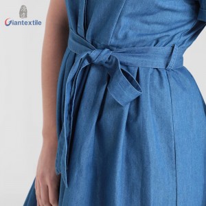 Giantextile High Quality Polyester Cotton Denim Fabric Casual Solid Fashion Long Dress For Women With Belt GTCW107731G35