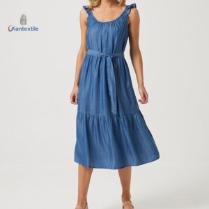 Good Look Women’s Denim Midi Dress 100% Cotton Casual and Stylish Sleeveless Tiered Skirt by Giantextile