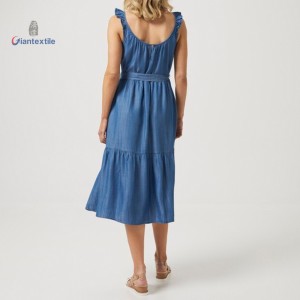 Good Look Women’s Denim Midi Dress 100% Cotton Casual and Stylish Sleeveless Tiered Skirt by Giantextile