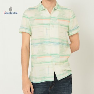 Men’s Summer Short-Sleeved Print Stripe Shirt -Lightweight & Breathable 100% Viscose Fabric by Giantextile