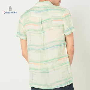 Men’s Summer Short-Sleeved Print Stripe Shirt -Lightweight & Breathable 100% Viscose Fabric by Giantextile