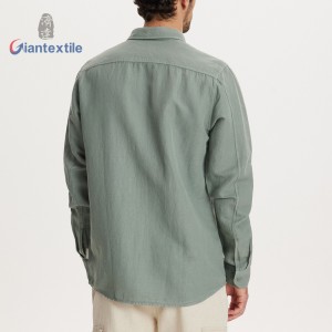 GInatextile OEM Supplier Men’s Olive Green Linen Cotton Shirt Lightweight and Breathable Daily Wear Long-Sleeved Shirts For Men