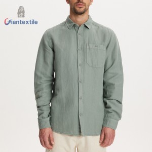 GInatextile OEM Supplier Men’s Olive Green Linen Cotton Shirt Lightweight and Breathable Daily Wear Long-Sleeved Shirts For Men