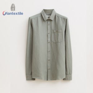 GInatextile OEM Supplier Men’s Olive Green Linen Cotton Shirt Lightweight and Breathable Daily Wear Long-Sleeved Shirts For Men