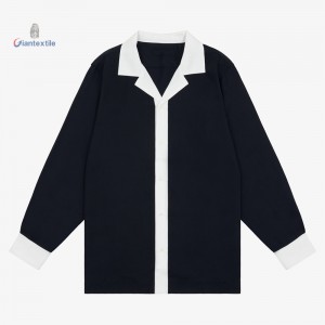 Giantextile Fashion Men’s Long Sleeve Hawaii Collar and Cuff Shirt – Navy Blue and White Casual Shirt For Men