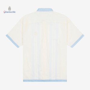 Giantextile Summer Wear Men’s Short-Sleeve Striped Shirt – Light Blue and Beige Colorblock with Vertical Stripes