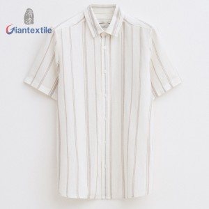 Giantextile Fashion Design Men’s Striped Linen Viscose Short-Sleeve Shirt | Lightweight and Breathable Summer Top