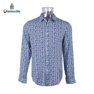 Men’s Blue Floral Print 100% Viscose Casual Shirt Stylish and Customizable by Giantextile