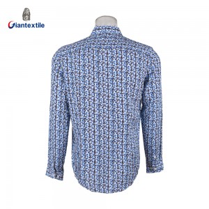 Men’s Blue Floral Print 100% Viscose Casual Shirt Stylish and Customizable by Giantextile