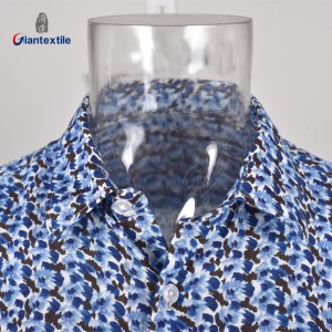 Men’s Blue Floral Print 100% Viscose Casual Shirt Stylish and Customizable by Giantextile