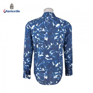 Men’s Blue Abstract Print 100% Viscose Long Sleeve Shirt for Fashionable Outfits Casual Shirt for Men