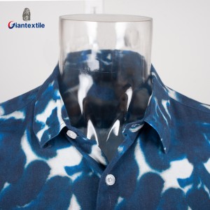 Men’s Blue Abstract Print 100% Viscose Long Sleeve Shirt for Fashionable Outfits Casual Shirt for Men