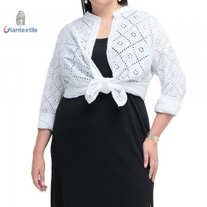 Women ‘s Top Plus Size White Embroidered for Women – Long Sleeve- Open Front- Cropped- Diamond Pattern For Woman