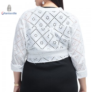 Women ‘s Top Plus Size White Embroidered for Women – Long Sleeve- Open Front- Cropped- Diamond Pattern For Woman