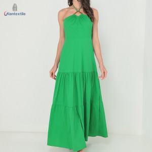 Giantextile Fashion Green Halter Neck Maxi Dress for Women – Sleeveless-Tiered Skirt- Backless Design-A-Line