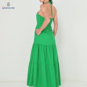 Giantextile Fashion Green Halter Neck Maxi Dress for Women – Sleeveless-Tiered Skirt- Backless Design-A-Line