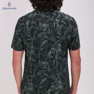 Summer Plus Size Short Sleeve Cotton Viscose Green Leaf Print Hawaii Shirts