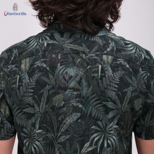 Summer Plus Size Short Sleeve Cotton Viscose Green Leaf Print Hawaii Shirts