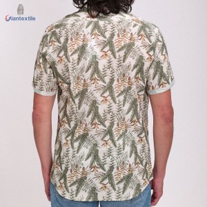 Men’s Open Collar Cotton Viscose Green Leaf Print Summer Hawaii Beach Shirts