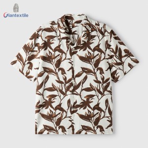 Men’s 55% Linen 45% Viscose Big Leaf Brown Print Shirt