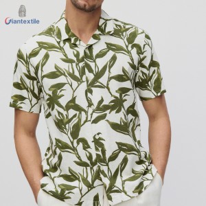 Men’s Print Hawaii Shirt 55%Linen 45%Viscose Tropical Plant Print Shirt For Men