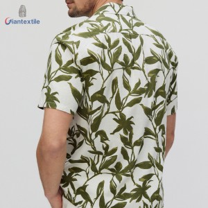 Men’s Print Hawaii Shirt 55%Linen 45%Viscose Tropical Plant Print Shirt For Men