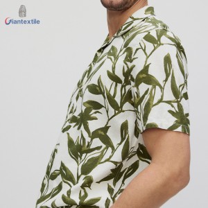 Men’s Print Hawaii Shirt 55%Linen 45%Viscose Tropical Plant Print Shirt For Men