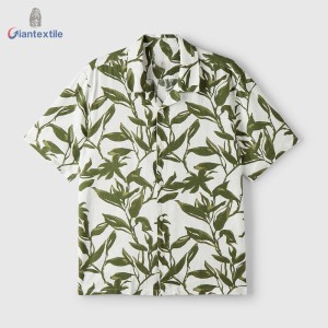 Men’s Print Hawaii Shirt 55%Linen 45%Viscose Tropical Plant Print Shirt For Men
