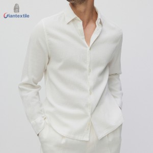 Pure White Men’s Shirt 100% Cotton Crepe Solid Long Sleeve Shirt For Men