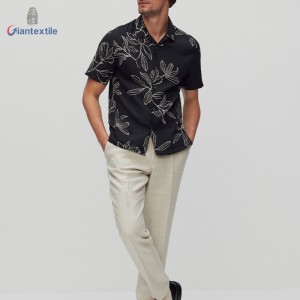 Men’s Linen Shirt with Botanical Print 55%Linen 45%Viscose Casual Wear