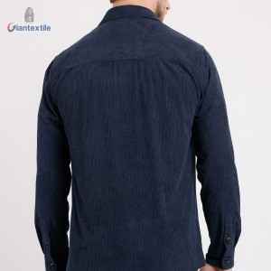 Men’s Corduroy Shirt – Dark Blue Long Sleeve with Chest Pockets and Button-Front Closure Casual Shirt