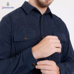 Men’s Corduroy Shirt – Dark Blue Long Sleeve with Chest Pockets and Button-Front Closure Casual Shirt