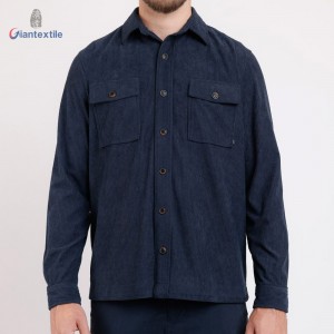 Men’s Corduroy Shirt – Dark Blue Long Sleeve with Chest Pockets and Button-Front Closure Casual Shirt