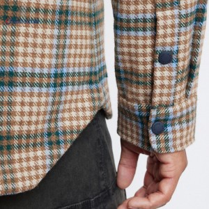 Men’s Plaid Flannel Shirt Jacket – Beige and Blue Checkered with Front Pockets and Button-Front Shirts For Men