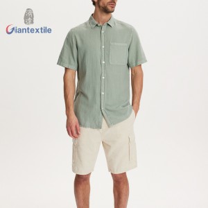 Men’s Linen Viscose Short-Sleeve Button-Up Shirt Lightweight and Breathable Summer Top