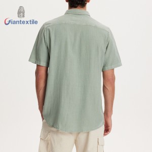 Men’s Linen Viscose Short-Sleeve Button-Up Shirt Lightweight and Breathable Summer Top