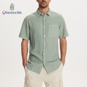 Men’s Linen Viscose Short-Sleeve Button-Up Shirt Lightweight and Breathable Summer Top