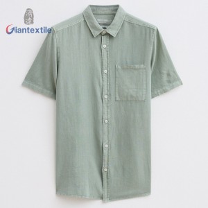 Men’s Linen Viscose Short-Sleeve Button-Up Shirt Lightweight and Breathable Summer Top