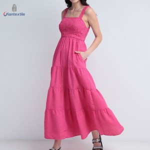 Giantextile New Look Women’s Pink Maxi Dress with Square Neckline and Pockets-Flirty- Flowing Dress For Women