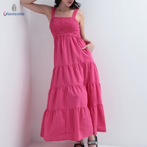 Giantextile New Look Women’s Pink Maxi Dress with Square Neckline and Pockets-Flirty- Flowing Dress For Women