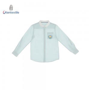 Kids’ Long-Sleeve Embroidered Striped Shirt -Breathable & Comfortable School Uniforms for Boys by Giantextile