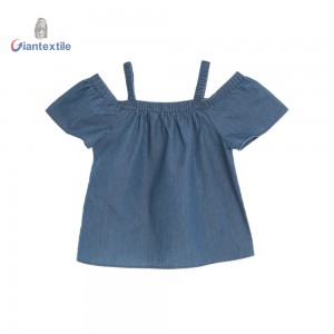 Off-Shoulder Denim Top for Girls-Trendy Kids’ Clothing with Straps