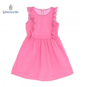 Giantextile Newly Pink Seersucker Sleeveless Dress for Girls – Summer Fashion Kids Clothing Wholesale