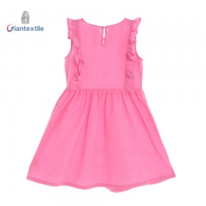 Giantextile Newly Pink Seersucker Sleeveless Dress for Girls – Summer Fashion Kids Clothing Wholesale