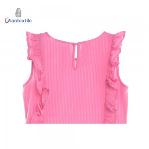 Giantextile Newly Pink Seersucker Sleeveless Dress for Girls – Summer Fashion Kids Clothing Wholesale