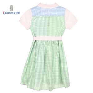 Girls’ Plaid Seersucker Dress with Belt for Spring/Summer – Colorful Checkered Design-Short Sleeves-Bowknot Detailing